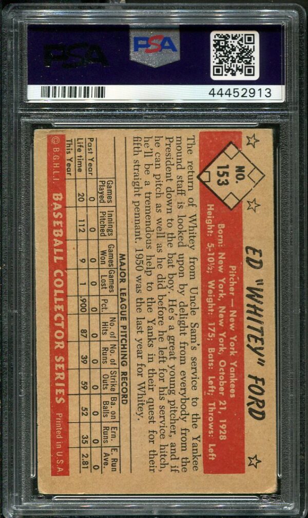 Authentic 1953 Bowman Color #153 Whitey Ford PSA 4 Baseball Card