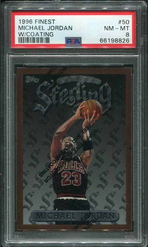 Authentic 1996 Finest #50 Michael Jordan With Coating PSA 8 Basketball Card