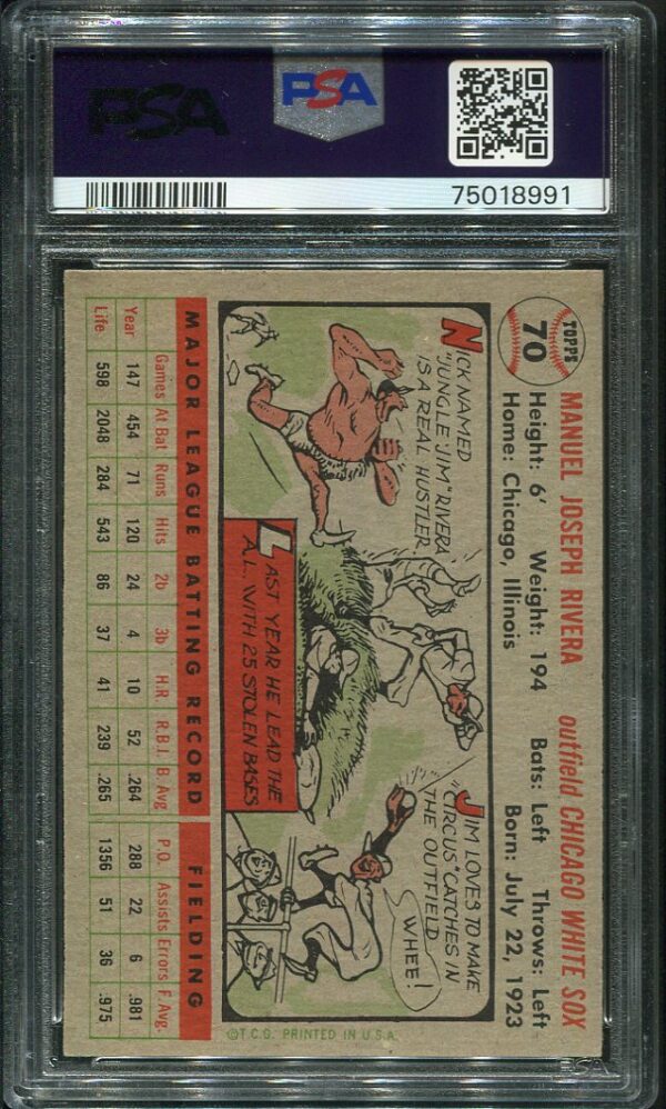 Authentic 1956 Topps #70 Jim Rivera PSA 6 Gray Back Baseball Card