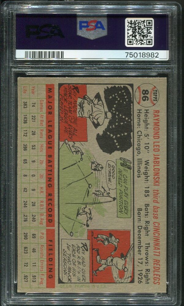 Authentic 1956 Topps #86 Ray Jablonski PSA 7 Gray Back Baseball Card