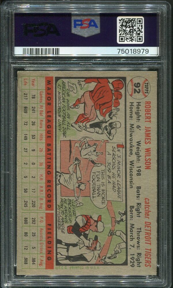 Authentic 1956 Topps #92 Red Wilson PSA 7 Gray Back Baseball Card