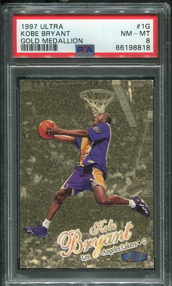 Authentic 1997 Fleer Ultra #1G Kobe Bryant PSA 8 Gold Medallion Basketball Card