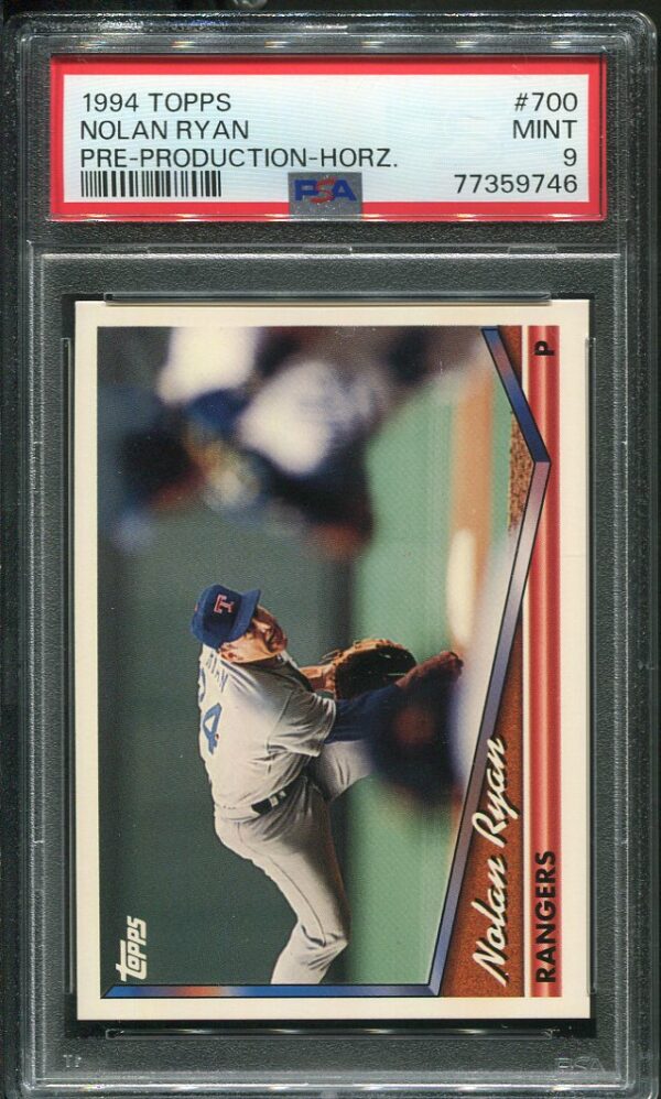 Authentic 1994 Topps #700 Nolan Ryan Pre-Production Horizontal PSA 9 Baseball Card