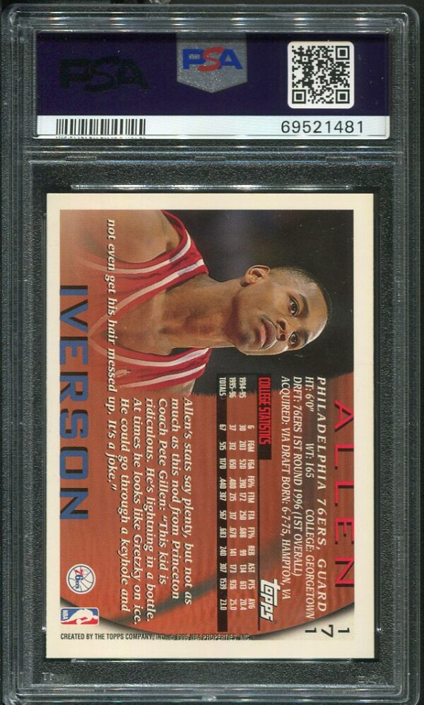 Authentic 1996 Topps #171 Allen Iverson PSA 9 Rookie Basketball Card