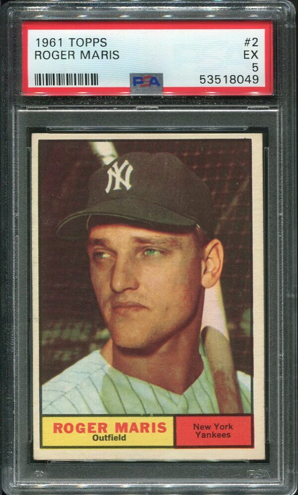 Authentic 1961 Topps #2 Roger Maris PSA EX 5 Baseball Card