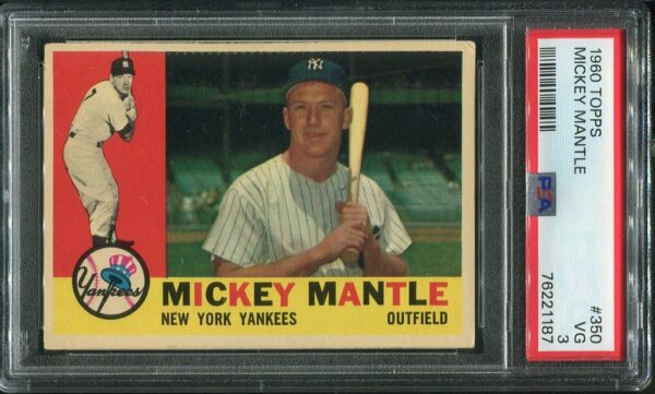Authentic 1960 Topps #350 Mickey Mantle PSA 3 Baseball Card
