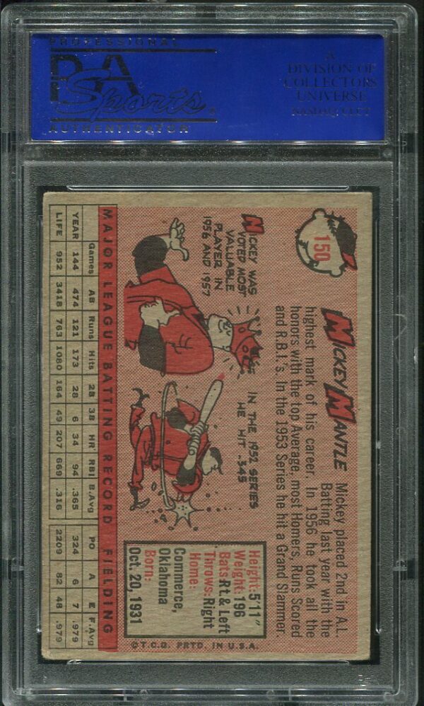 Authentic Mickey Mantle 1958 Topps #150 PSA 4 Baseball Card