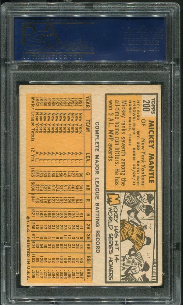 Authentic Mickey Mantle 1963 Topps #200 PSA 4 Baseball Card