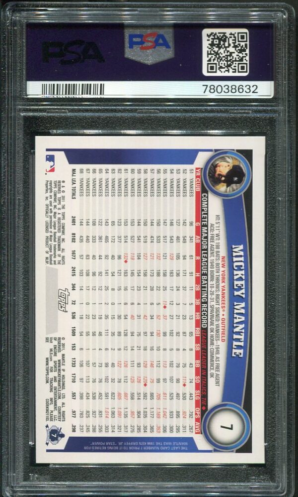 Authentic Mickey Mantle 2011 Topps #7 PSA GEM MINT 10 Baseball Card