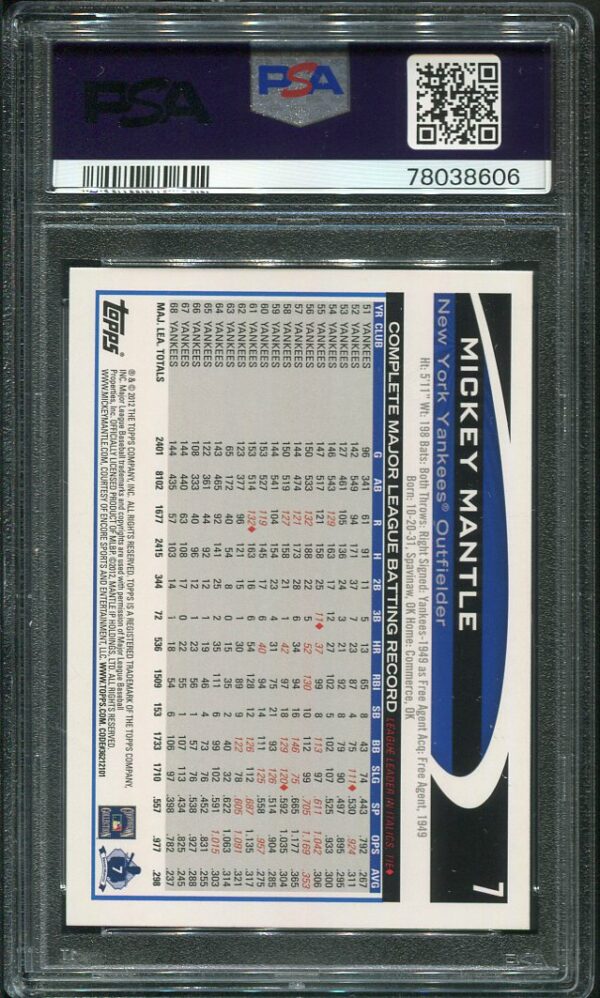 Authentic Mickey Mantle 2012 Topps #7 PSA GEM MINT 10 Baseball Card