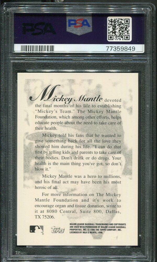 1996 Topps Mickey Mantle Foundation PSA 9 Baseball Card