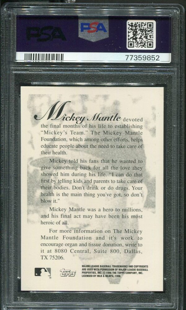 1996 Topps Mickey Mantle Foundation PSA 9 Baseball Card