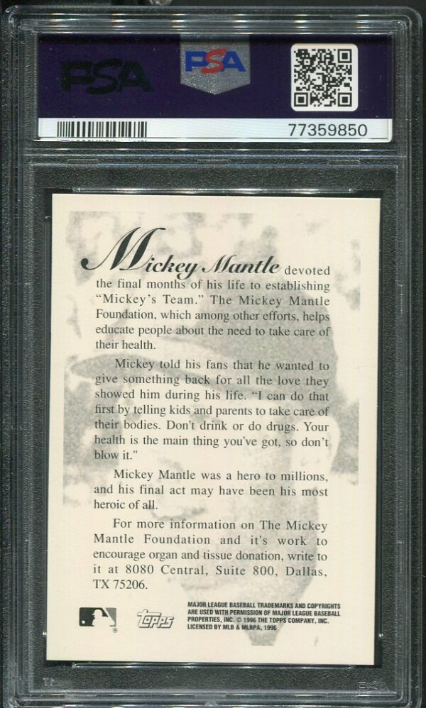 1996 Topps Mickey Mantle Foundation PSA 10 Baseball Card