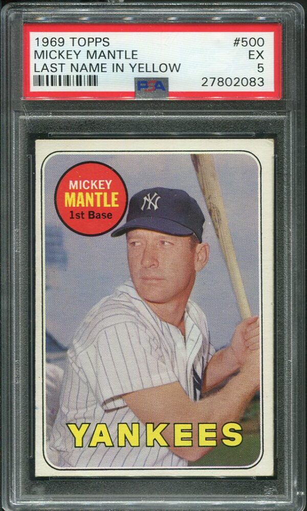 1969 Topps #500 Mickey Mantle Last Name In Yellow PSA 5 Vintage Baseball Card