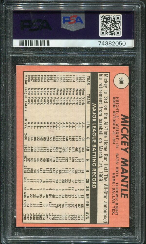 1969 Topps #500 Mickey Mantle Last Name In Yellow PSA 5 Vintage Baseball Card