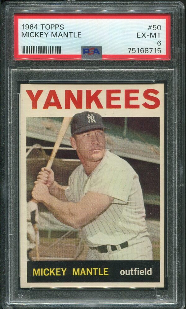 Authentic 1964 Topps #50 Mickey Mantle PSA 6 Baseball Card
