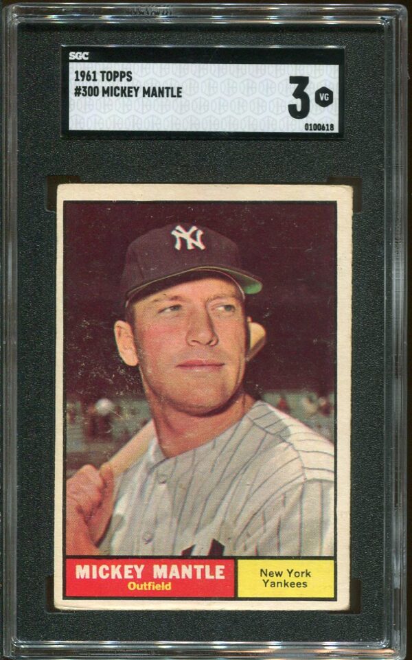 Authentic 1961 Topps #300 Mickey Mantle SGC 3 Vintage Baseball Card