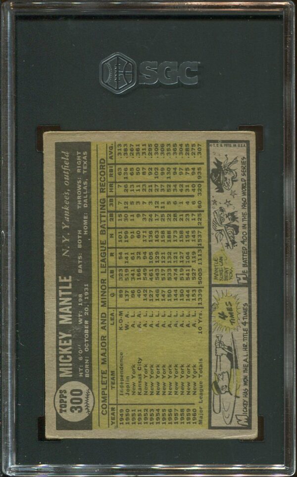 Authentic 1961 Topps #300 Mickey Mantle SGC 3 Vintage Baseball Card