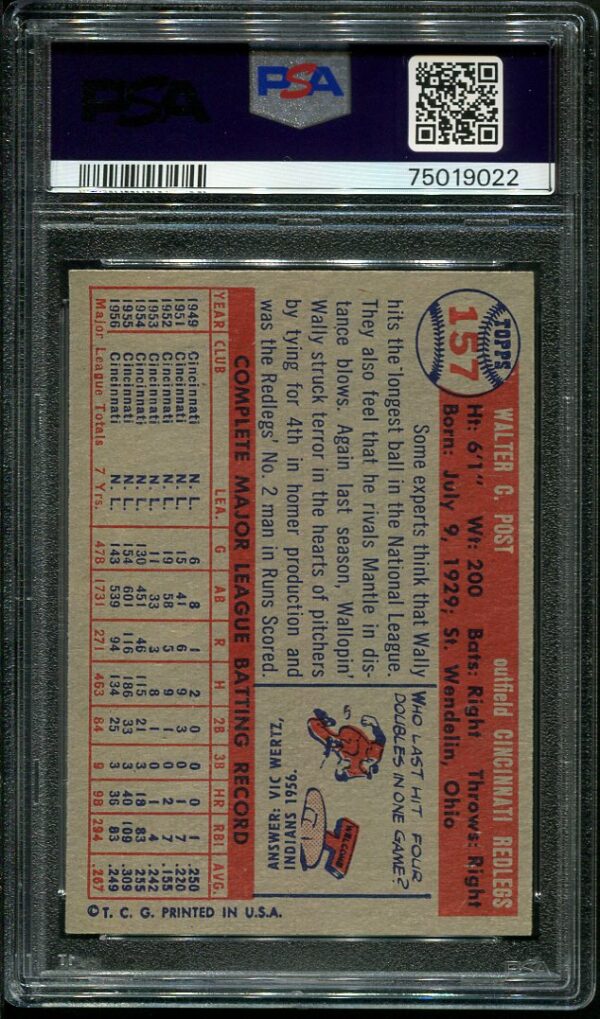 Authentic 1957 Topps #157 Wally Post PSA 8 Baseball Card