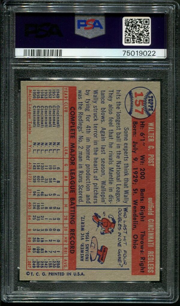 Authentic 1957 Topps #157 Wally Post PSA 8 Baseball Card