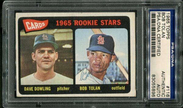 Authentic Autographed 1965 Topps #116 Bob Tolan Rookie Baseball Card PSA/DNA Certified Authentic