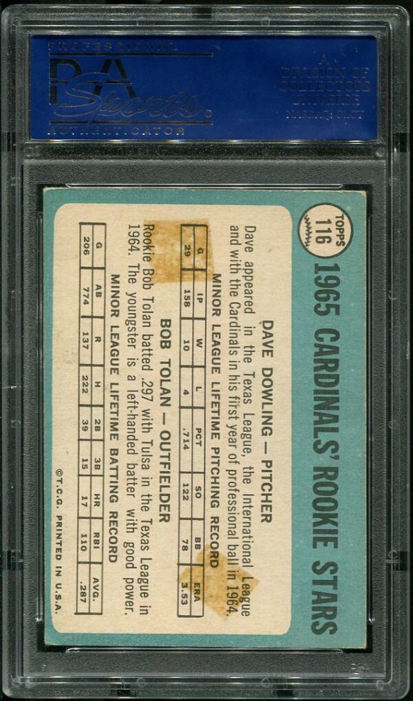 Authentic Autographed 1965 Topps #116 Bob Tolan Rookie Baseball Card PSA/DNA Certified Authentic