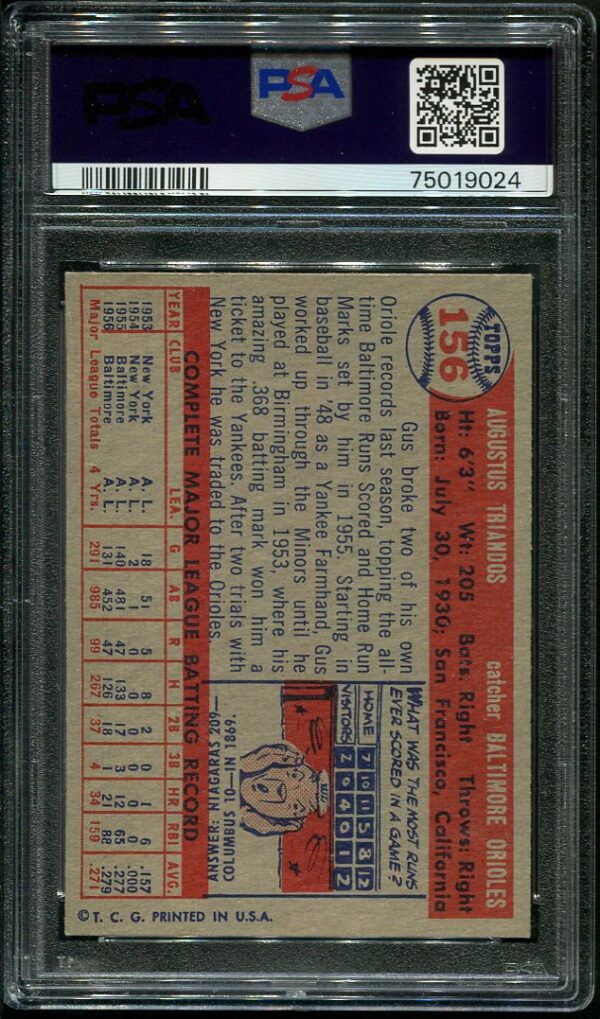 Authentic 1957 Topps #156 Gus Triandos PSA 8 Baseball Card