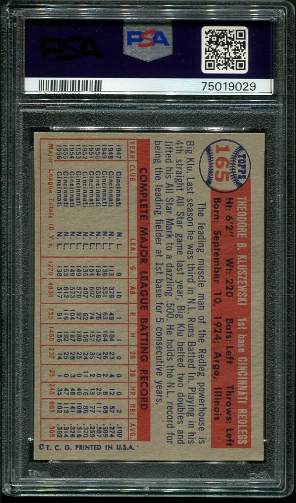 Authentic 1957 Topps #165 Ted Kluszewski PSA 6 Baseball Card