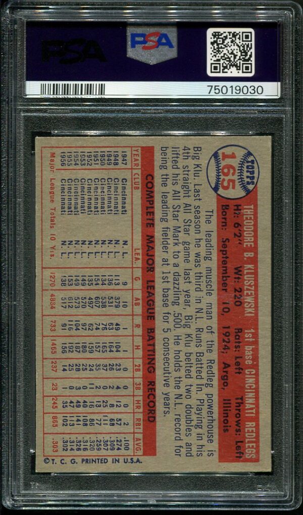 Authentic 1957 Topps #165 Ted Kluszewski PSA 4 Baseball Card