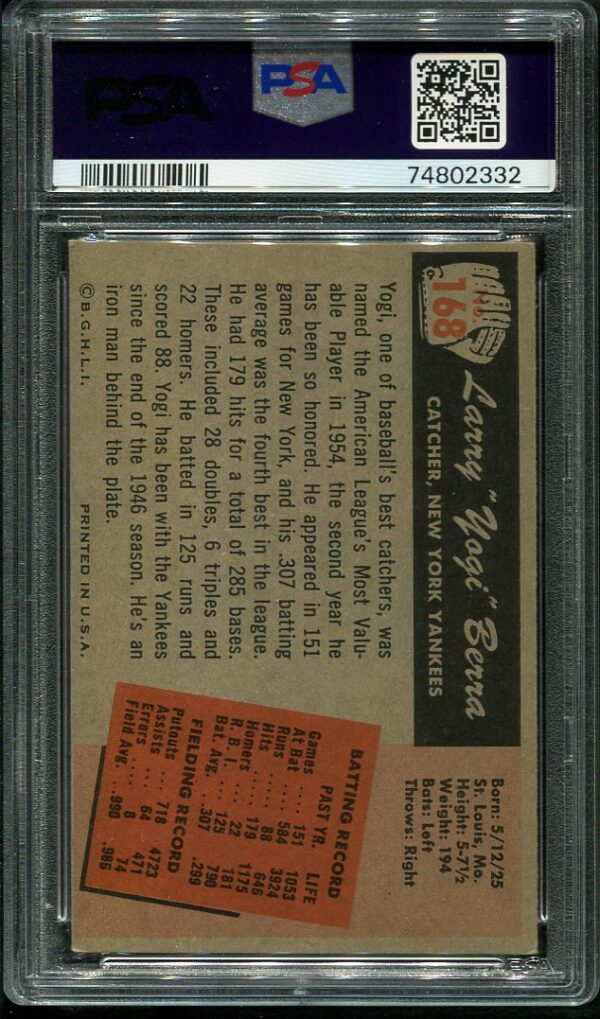 Authentic 1955 Bowman #168 Yogi Berra PSA 4 Baseball Card