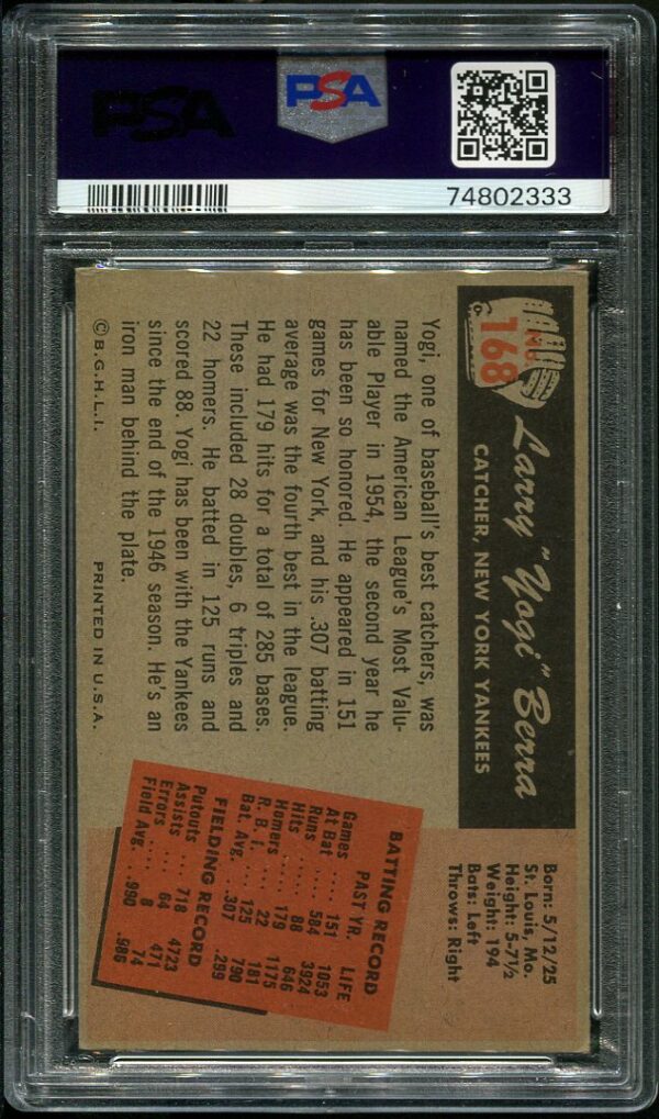 Authentic 1955 Bowman #168 Yogi Berra PSA 4 Baseball Card