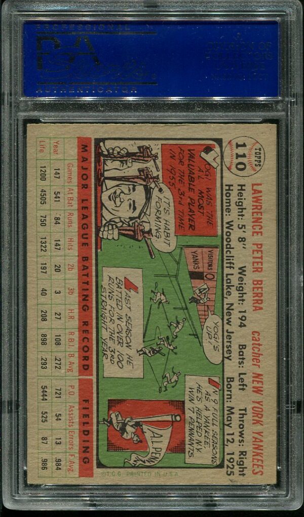 Authentic 1956 Topps #110 Yogi Berra PSA 6 Baseball Card