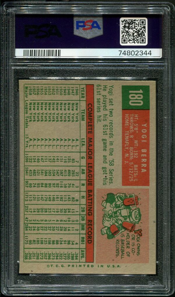 Authentic 1959 Topps #180 Yogi Berra PSA 7 Baseball Card