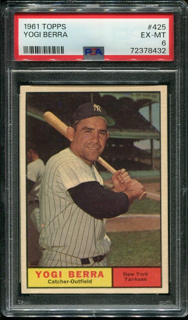 Authentic 1961 Topps #425 Yogi Berra PSA 6 Baseball Card