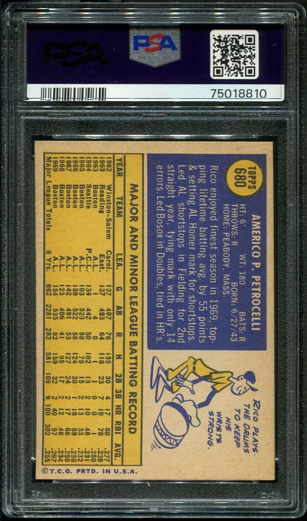 Authentic 1970 Topps #680 Rico Petrocelli PSA 7 Baseball Card
