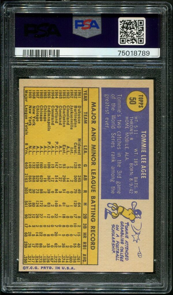 Authentic 1970 Topps #50 Tommie Agee PSA 7 Baseball Card