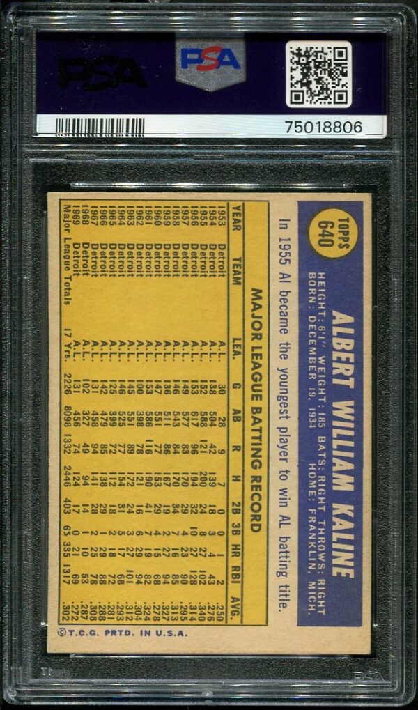 Authentic 1970 Topps #640 Al Kaline PSA 7 Baseball Card
