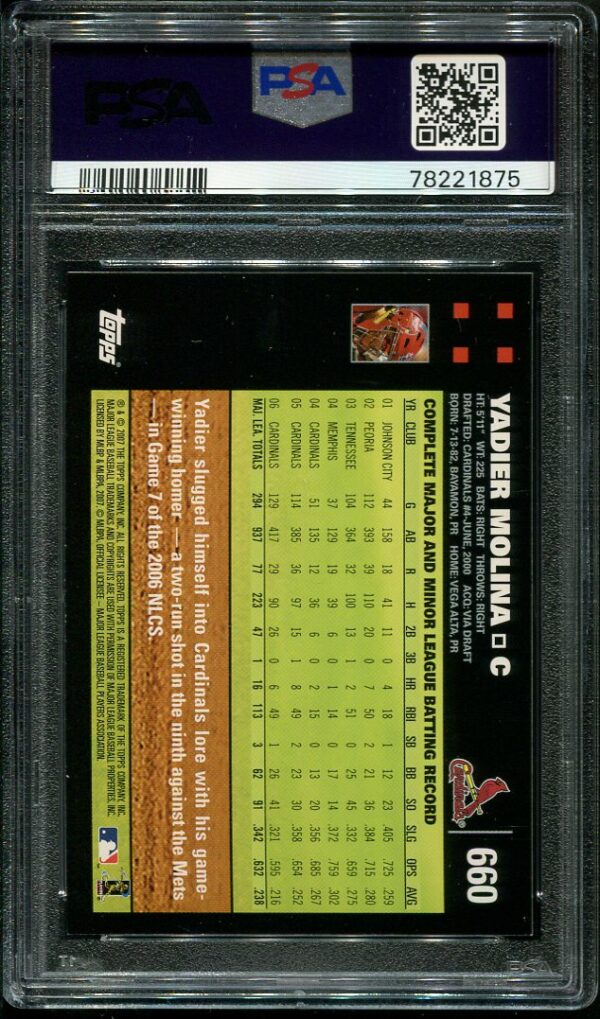 2007 Topps #660 Yadier Molina Facsimile Signature PSA 9 Baseball Card