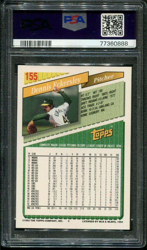 1993 Topps #155 Dennis Eckersley PSA GEM MINT 10 Baseball Card