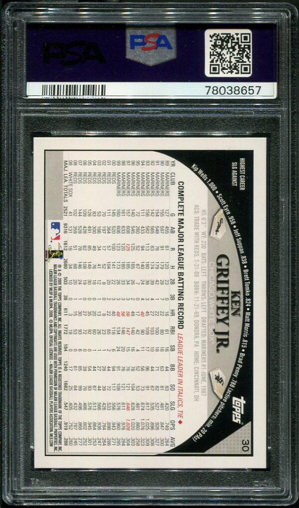 2009 Topps #30 Ken Griffey, Jr. PSA GEM MINT 10 Baseball Card