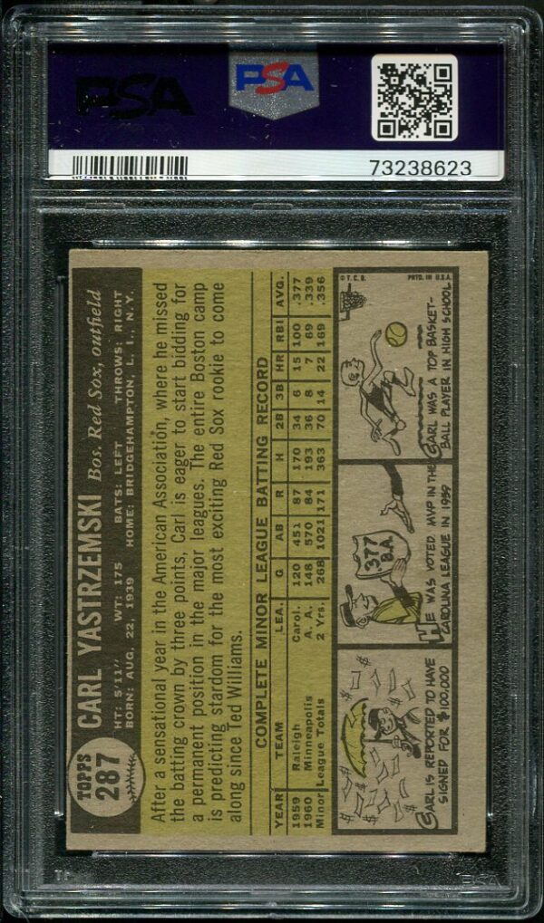 Authentic 1961 Topps #287 Carl Yastrzemski Star Rookie PSA 5 Vintage Baseball Card