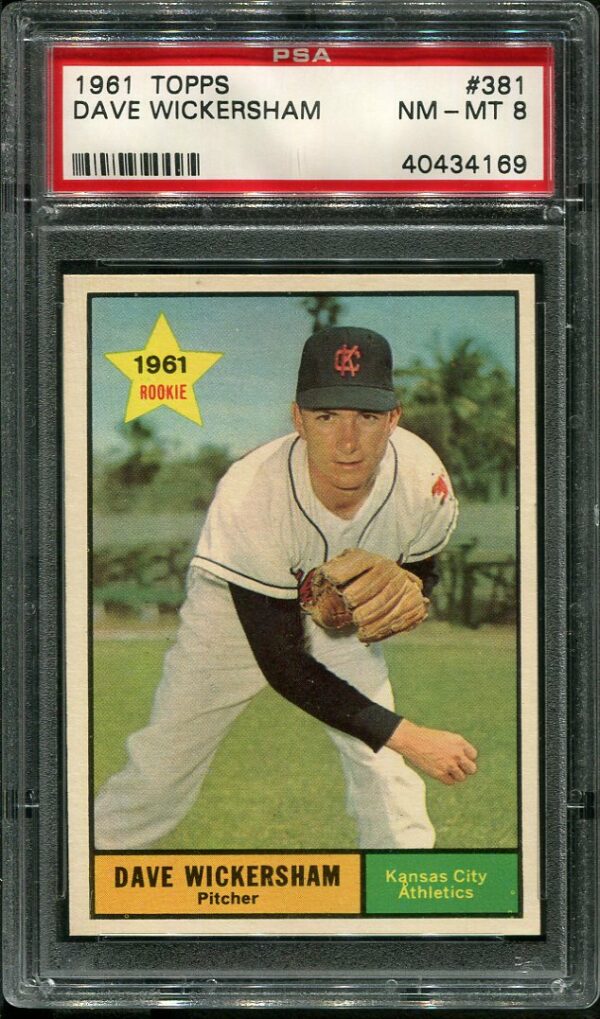 Authentic 1961 Topps #381 Dave Wickersham PSA 8 Rookie Baseball Card