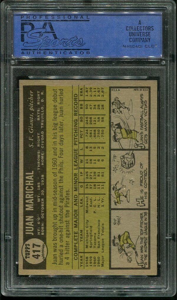 Authentic 1961 Topps #417 Juan Marichal PSA 6 Rookie Baseball Card