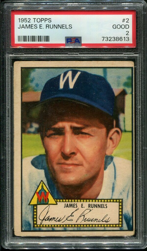Authentic 1952 Topps #2 James R Runnels PSA 2 Baseball Card