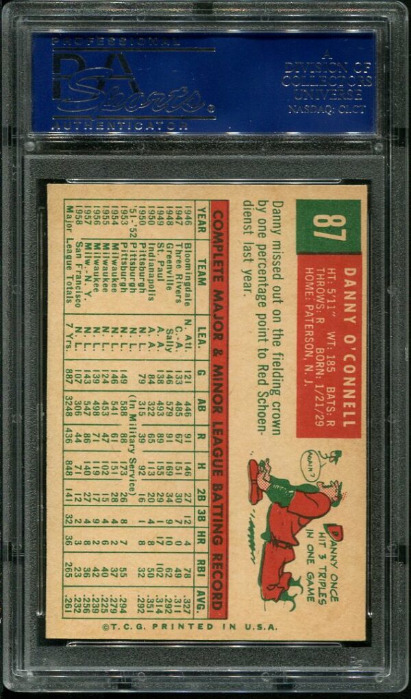 Authentic 1959 Topps #87 Danny O'Connell PSA 8 Baseball Card