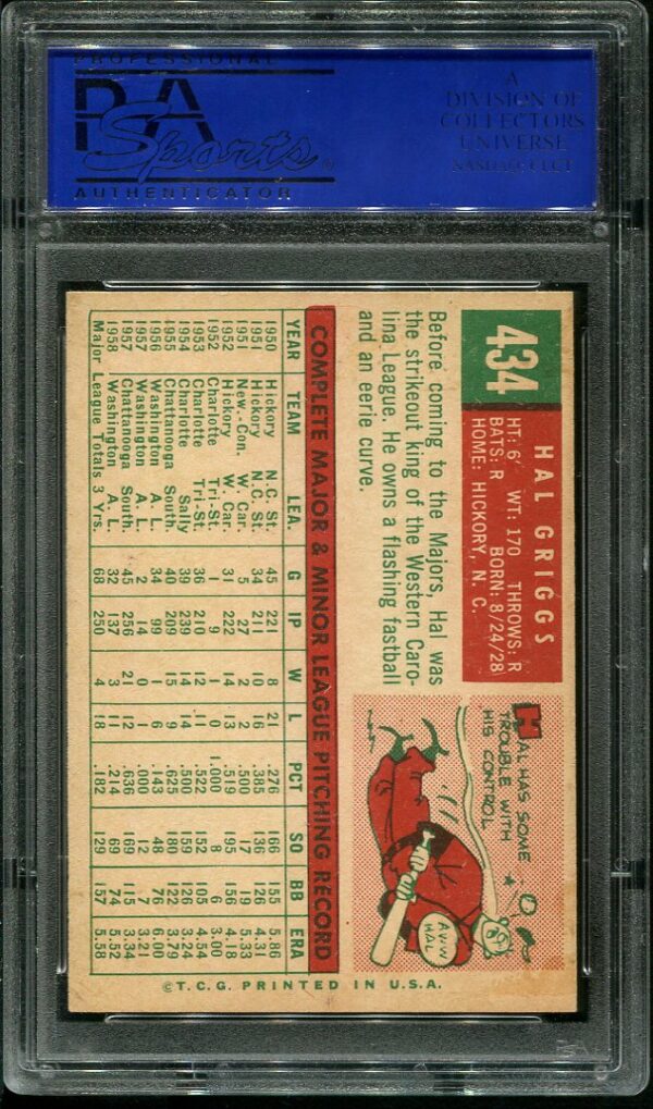 Authentic 1959 Topps #434 Hal Griggs PSA 7 Baseball Card