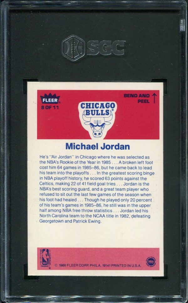 Authentic 1986-87 Fleer Sticker #8 Michael Jordan SGC 5 Rookie Basketball Card