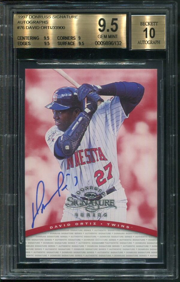 Authentic Autographed 1997 Donruss Signature Series #76 David Ortiz Rookie Baseball Card BGS 9.5 Beckett 10 Autograph