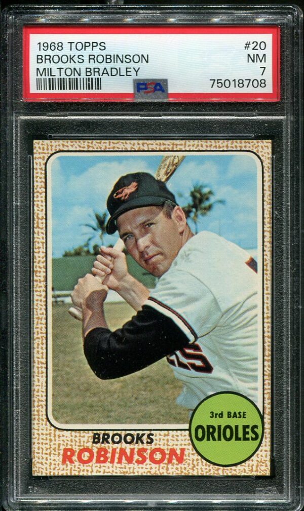 Authentic 1968 Topps Milton Bradley #20 Brooks Robinson PSA 7 Baseball Card