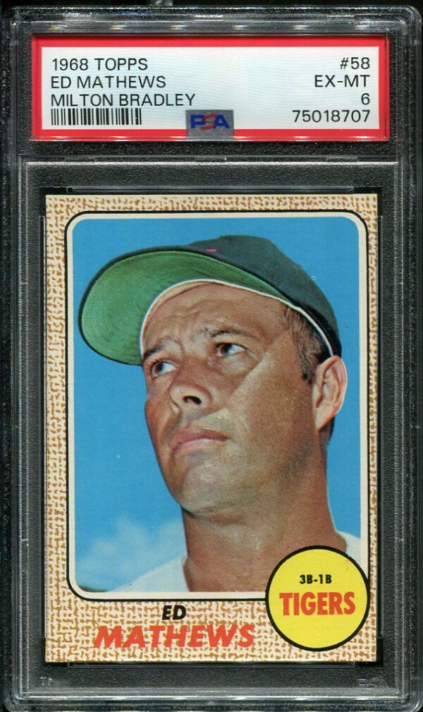 Authentic 1968 Topps Milton Bradley #58 Ed Mathews PSA 6 Baseball Card